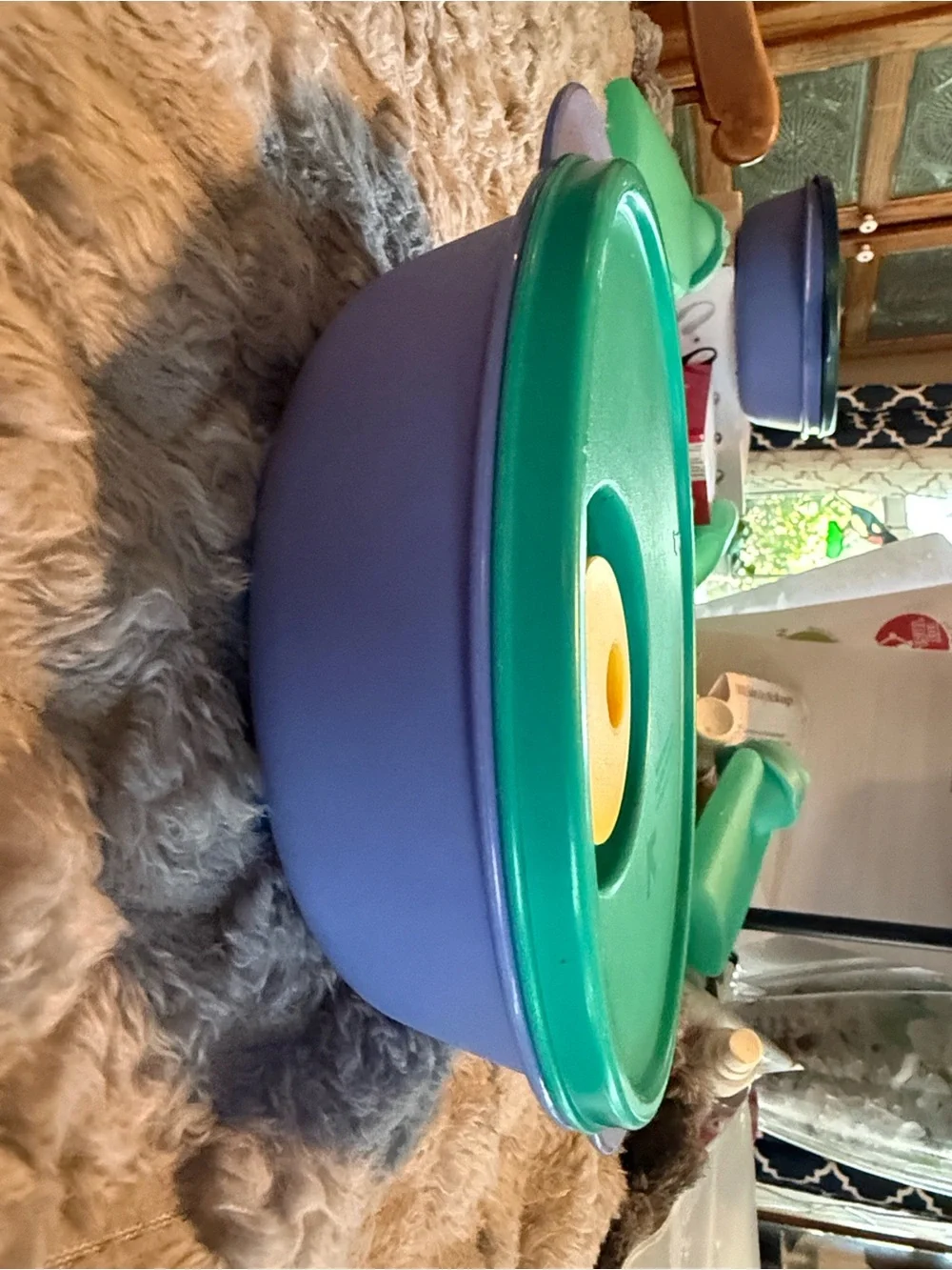Vintage Tupperware Divided Snack Plate with Lid in Teal, Purple & Yellow